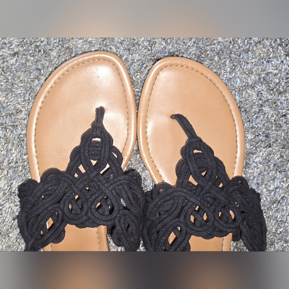 American Eagle Womens Black Woven Braided Sling Back Thong Flats Sandals Size 7 - Picture 5 of 6